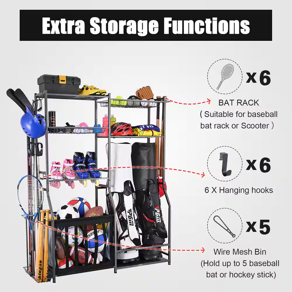 265 Lbs. Weight Capacity Sports Organizers Rack for Garage Storage