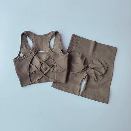 2 PCS Women'S Seamless Yoga Set Sexy Sport Bra High Waist Sports Shorts Gym Fitness Sleeveless Workout Suit Sporstwear