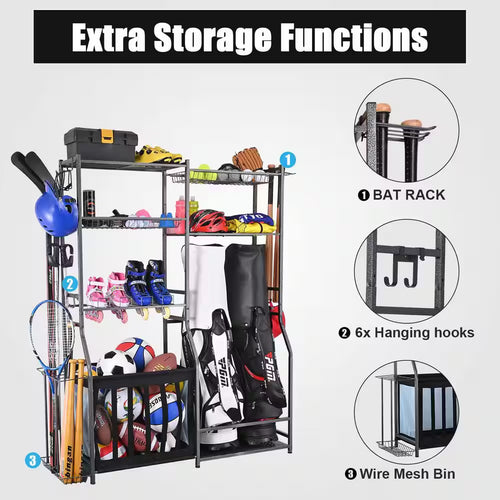 265 Lbs. Weight Capacity Sports Organizers Rack for Garage Storage